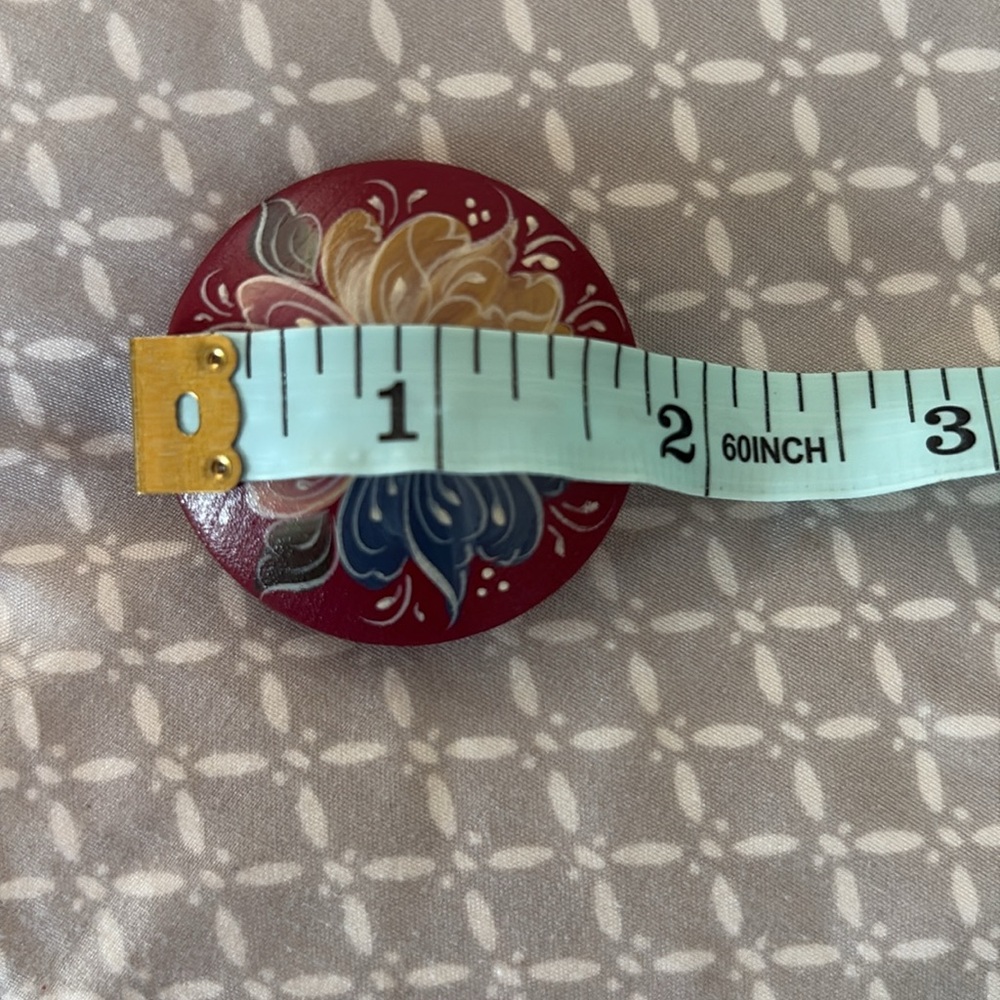 Hand Painted Red Floral Earrings and Pin Set - Picture 4 of 5